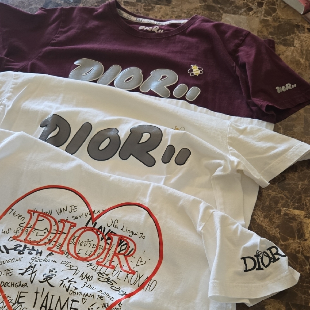 Dior Burgundy and White Graphic Tees